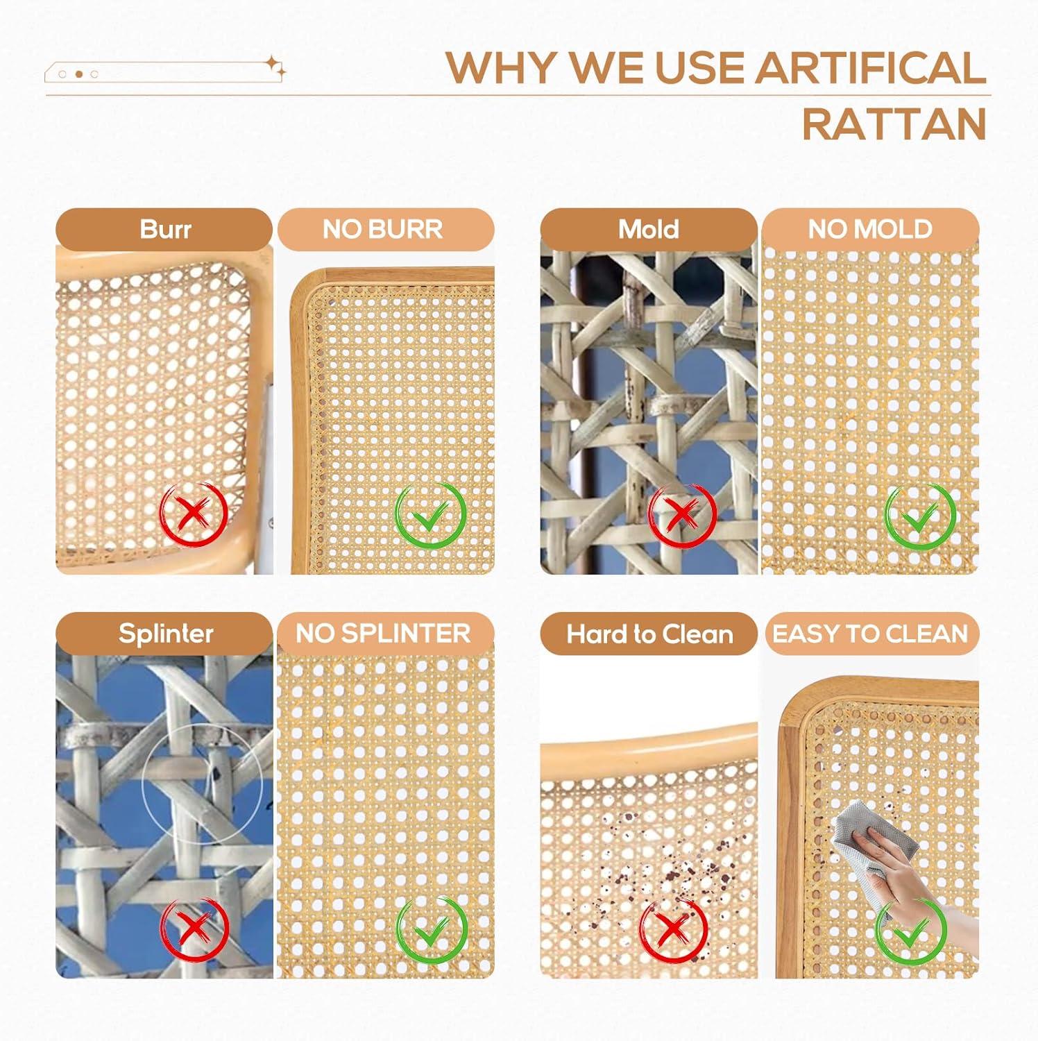 COLAMY Velvet Rattan Dining Chairs Set of 2, Mid Century Modern Dining Room Kitchen Side Chairs with Metal Chrome Legs and Upholstered Seat for Home, Living Room, Bedroom - Yellow