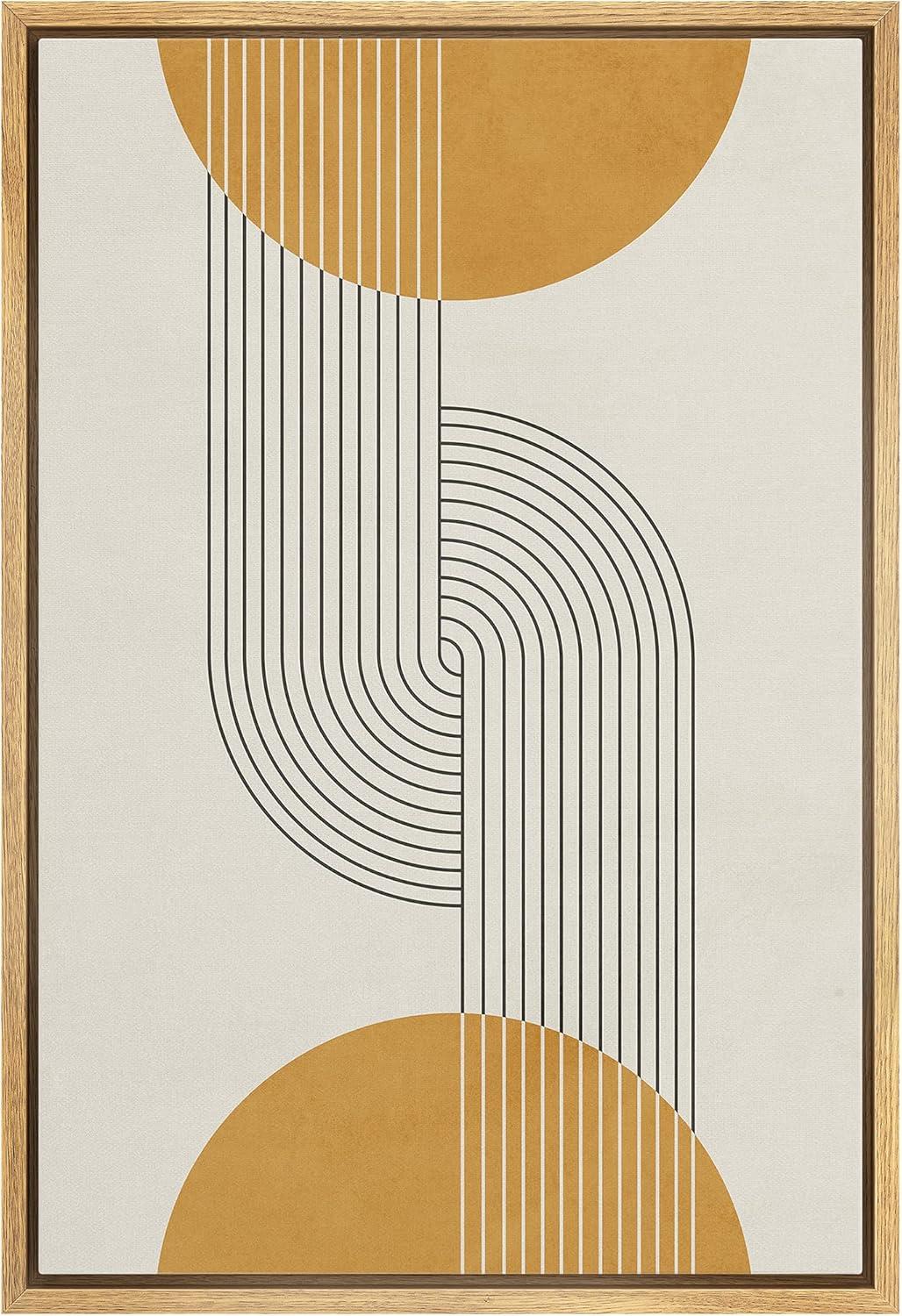 IDEA4WALL Mid Century Modern Boho Dark Line Art Illusions With Yellow Spheres - Graphic Art on Canvas