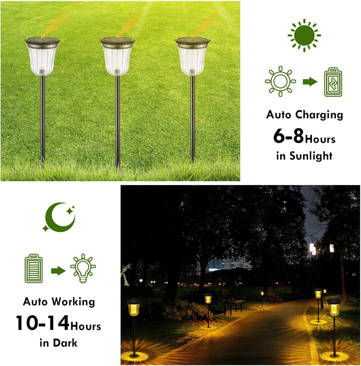 JSOT 200LM Solar Lights Outdoor Waterproof, 4 Pack Solar Pathway Lights, Super Bright Solar Garden Lights, Auto On/Off LED Lights for Yard Lawn Walkway Driveway