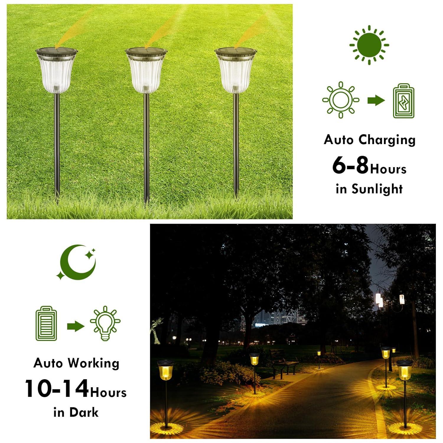 JSOT 4 Pack Solar Pathway Lights Outdoor Waterproof, 200LM Solar Path Lights, Super Bright Solar Garden Lights for Yard Lawn Walkway Driveway, Warm/White Light