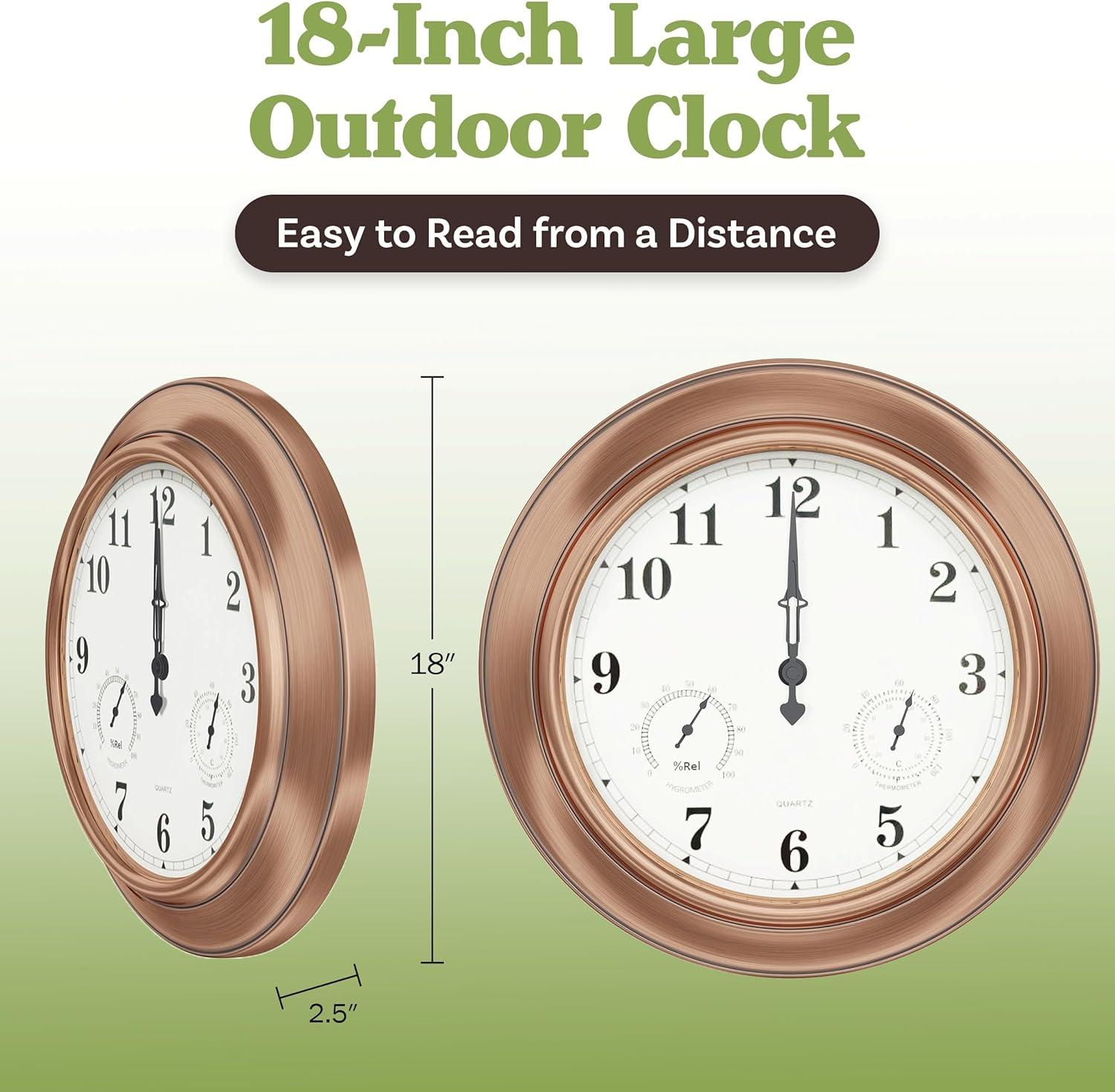 Pure Garden Indoor Outdoor Clock Thermometer Combo - 18-Inch Waterproof Outdoor Wall Clock with Temperature and Humidity by Pure Garden