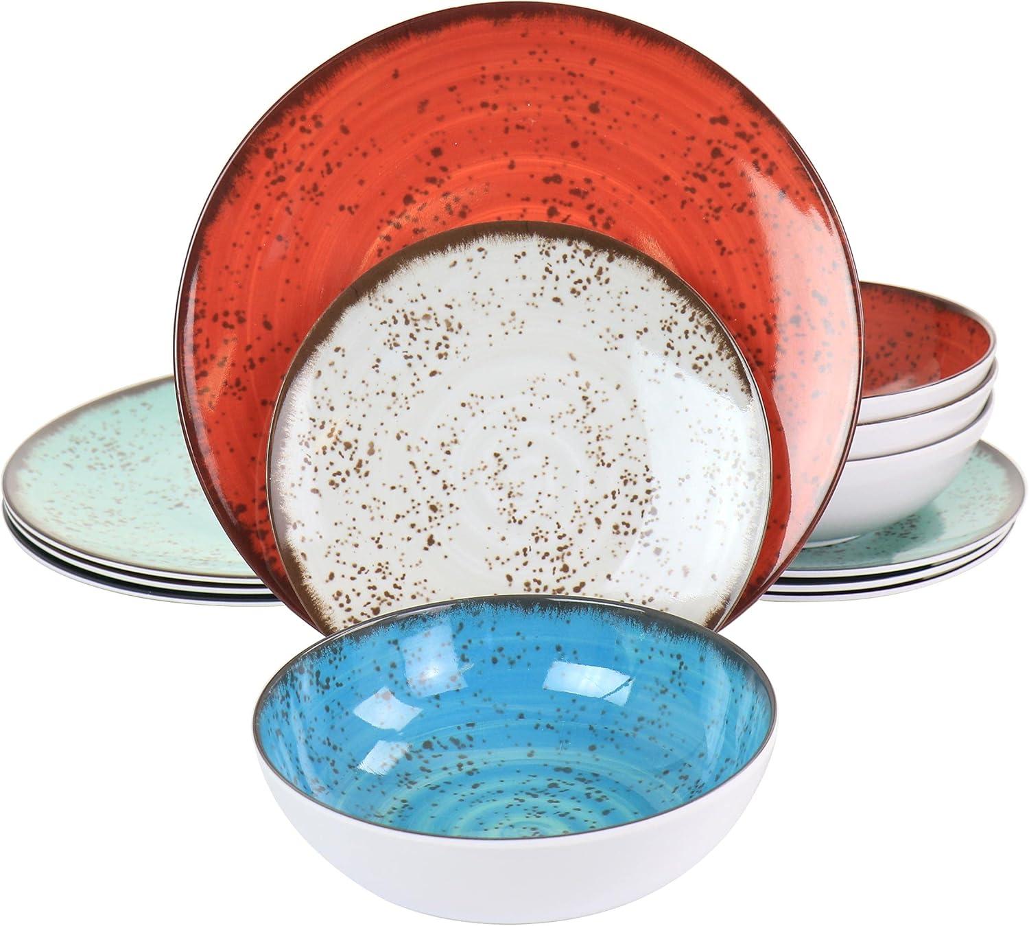 Pryce Assorted Color Melamine 12-Piece Outdoor Dinnerware Set