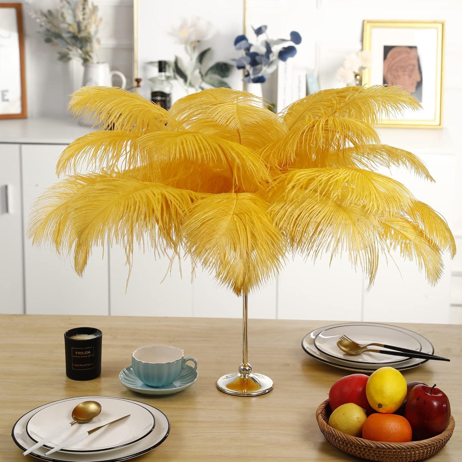Larryhot Yellow Big Ostrich Feathers - 10pcs 16-18 inch for Vase,Wedding Centerpieces and Carnival Party(Yellow)