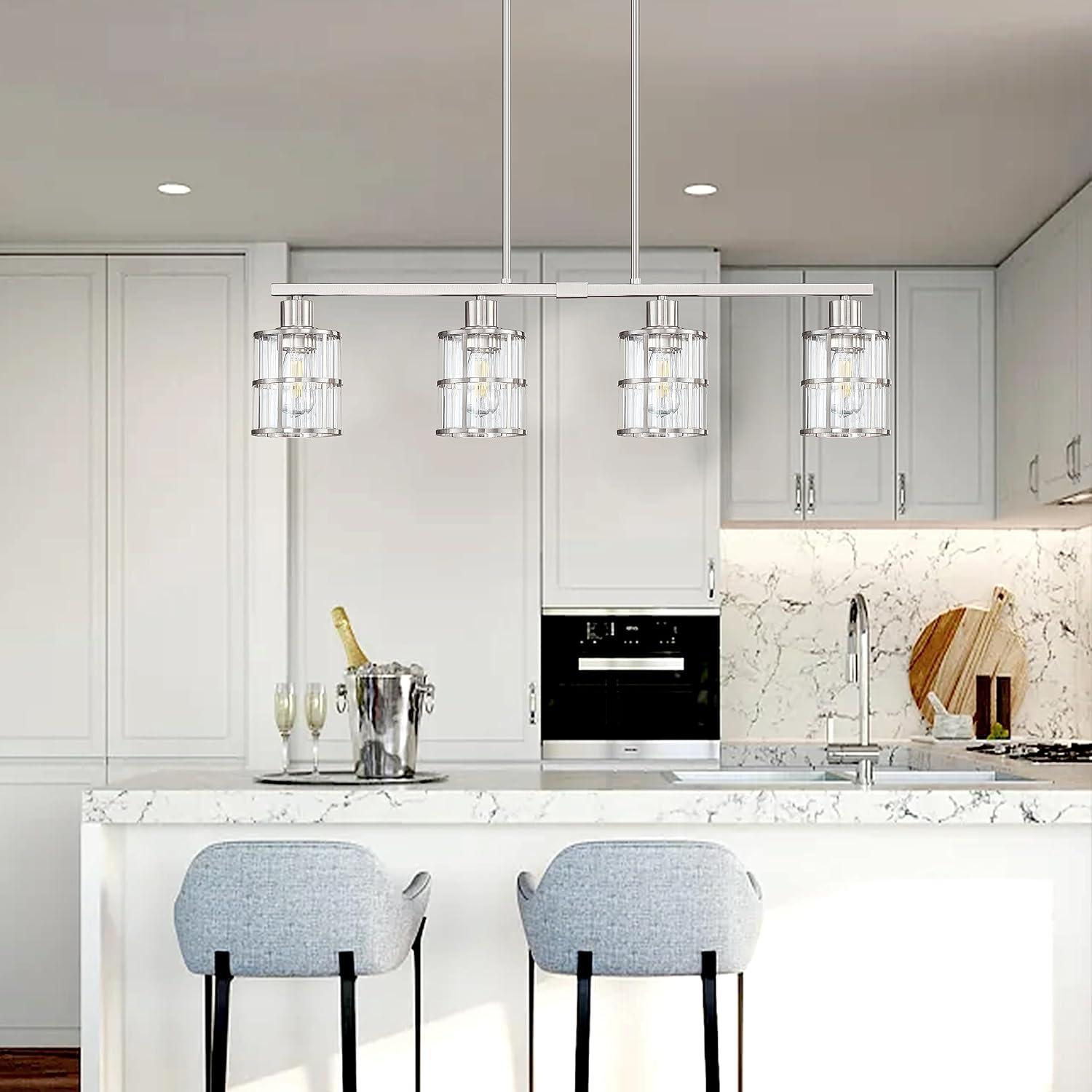 3-Light Pendant Lighting Clear Glass Pendant Lighting for Kitchen Island Brushed Nickel Hanging Light Fixture Pendant Light Dining Room Chandelier Farmhouse