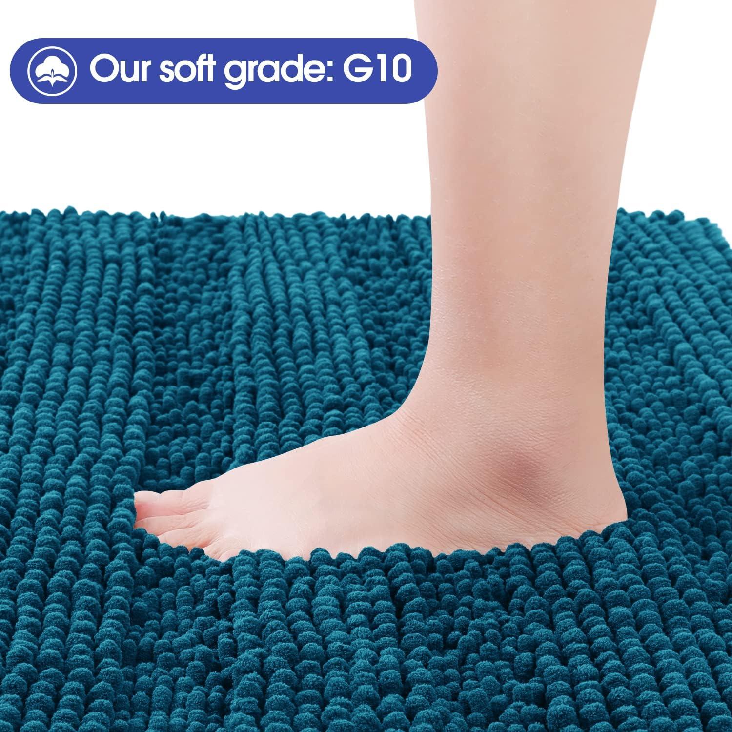 ACCUMTEK Striped Atlantic Blue Bathroom Rug Set 3 Pieces Ultra Soft, Non Slip Chenille Toilet Mat, Absorbent Plush Shaggy Bath Mats for Bathroom, Bedroom, Kitchen