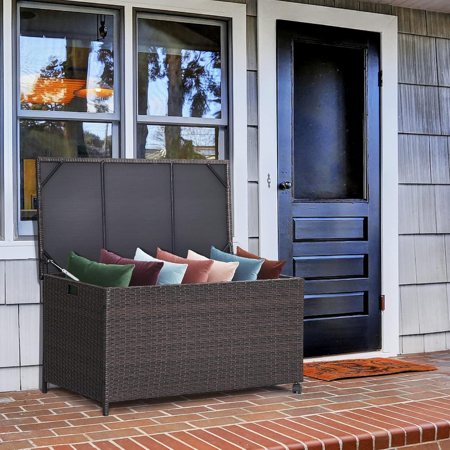 50 Gallon Outdoor Wicker Storage Box with Zippered Liner