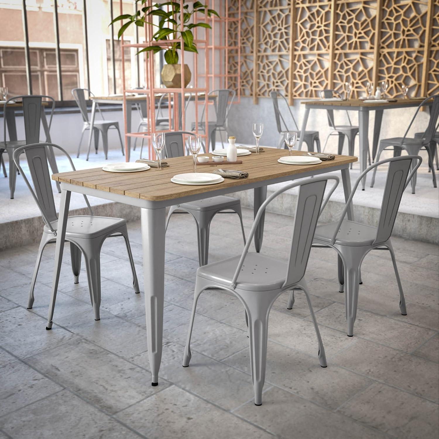 Brown and Silver Poly Resin Top Dining Table with Umbrella Hole