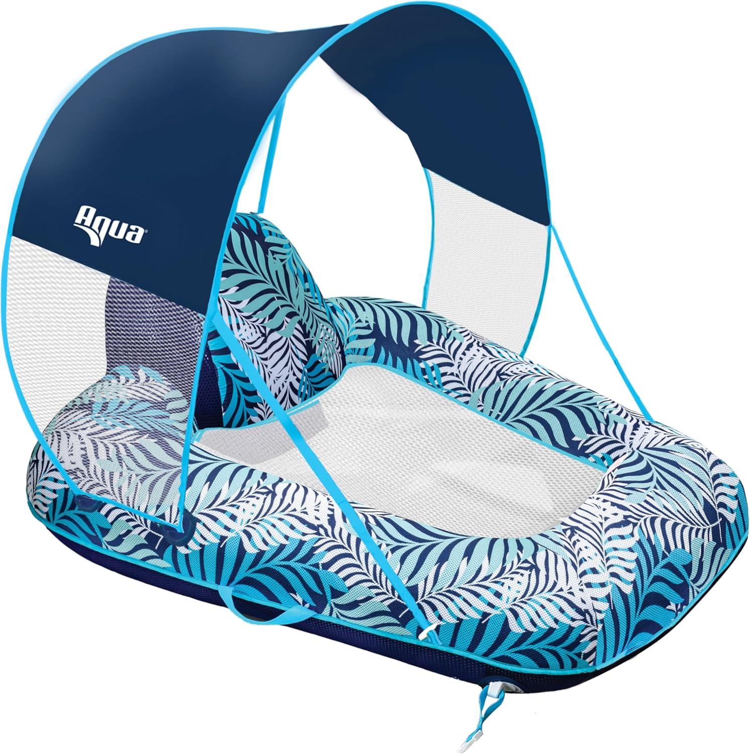 Blue Tropical Zero Gravity Pool Lounger with Canopy