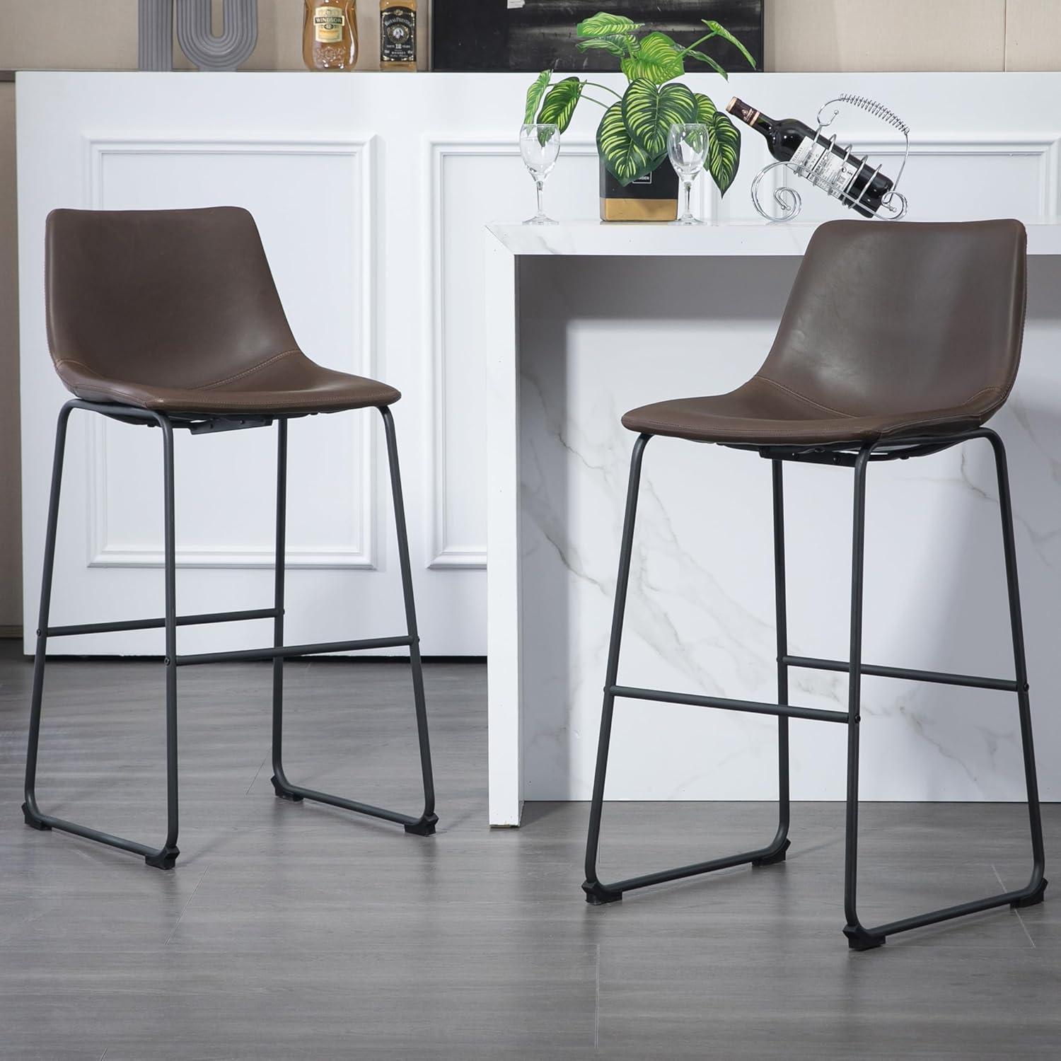 Glamour Home Adan 28.5" Modern Faux Leather Bar Stools in Dark Brown (Set of 2)