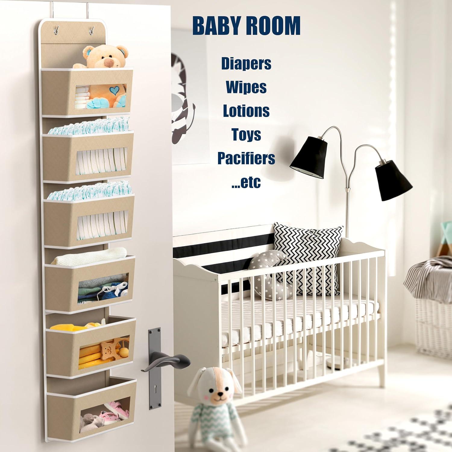 Simple Houseware Baby Over The Door Hanging Organizer Storage, 6 Clear Window Pocket, Beige