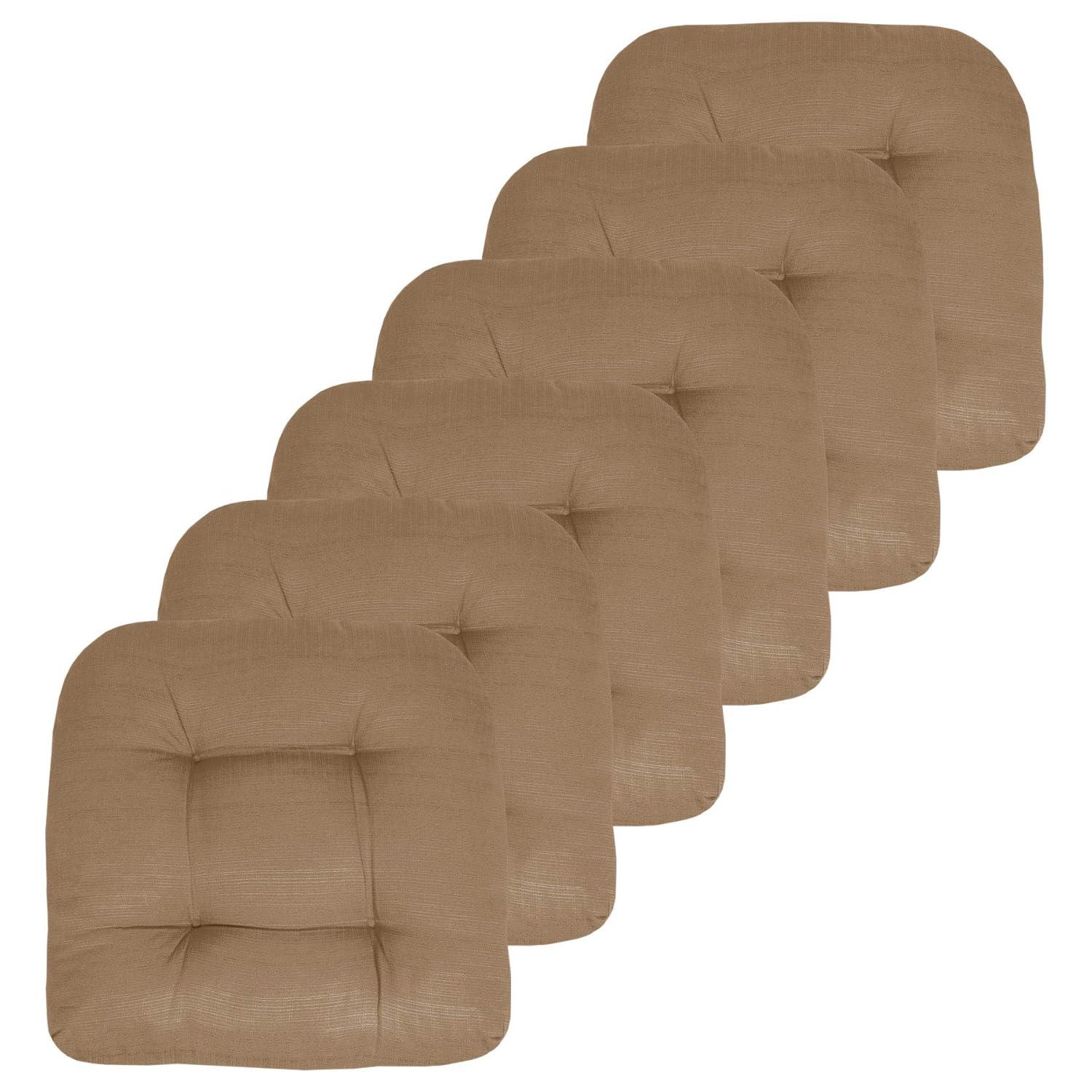 Marina Decoration Premium Thick Patio Pad Tufted 19 x 19 x 4" Solid Outdoor Chair Seat Cushions, 6 Pack