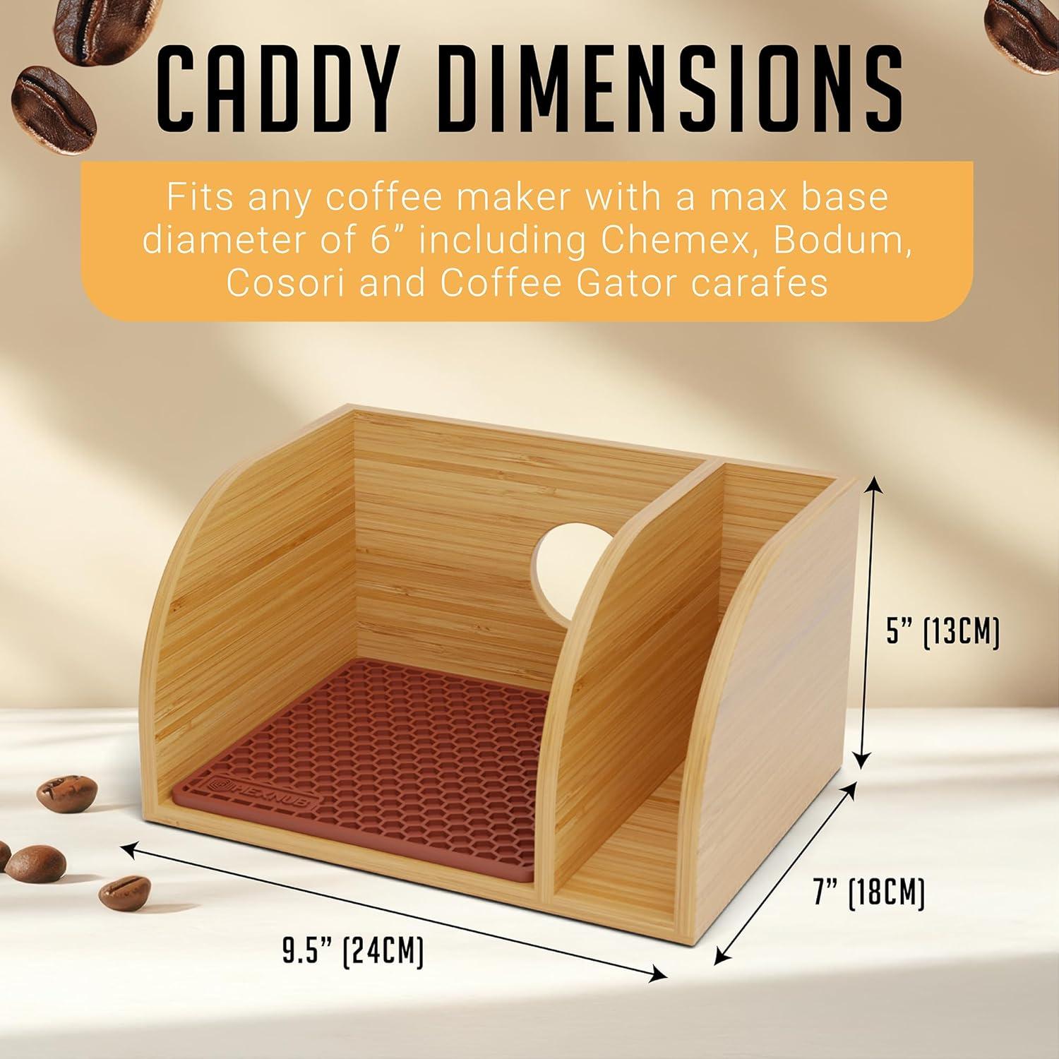 HEXNUB Bamboo Caddy for Chemex, Bodum, Cosori Pour Over Coffee Makers - Cork Mat