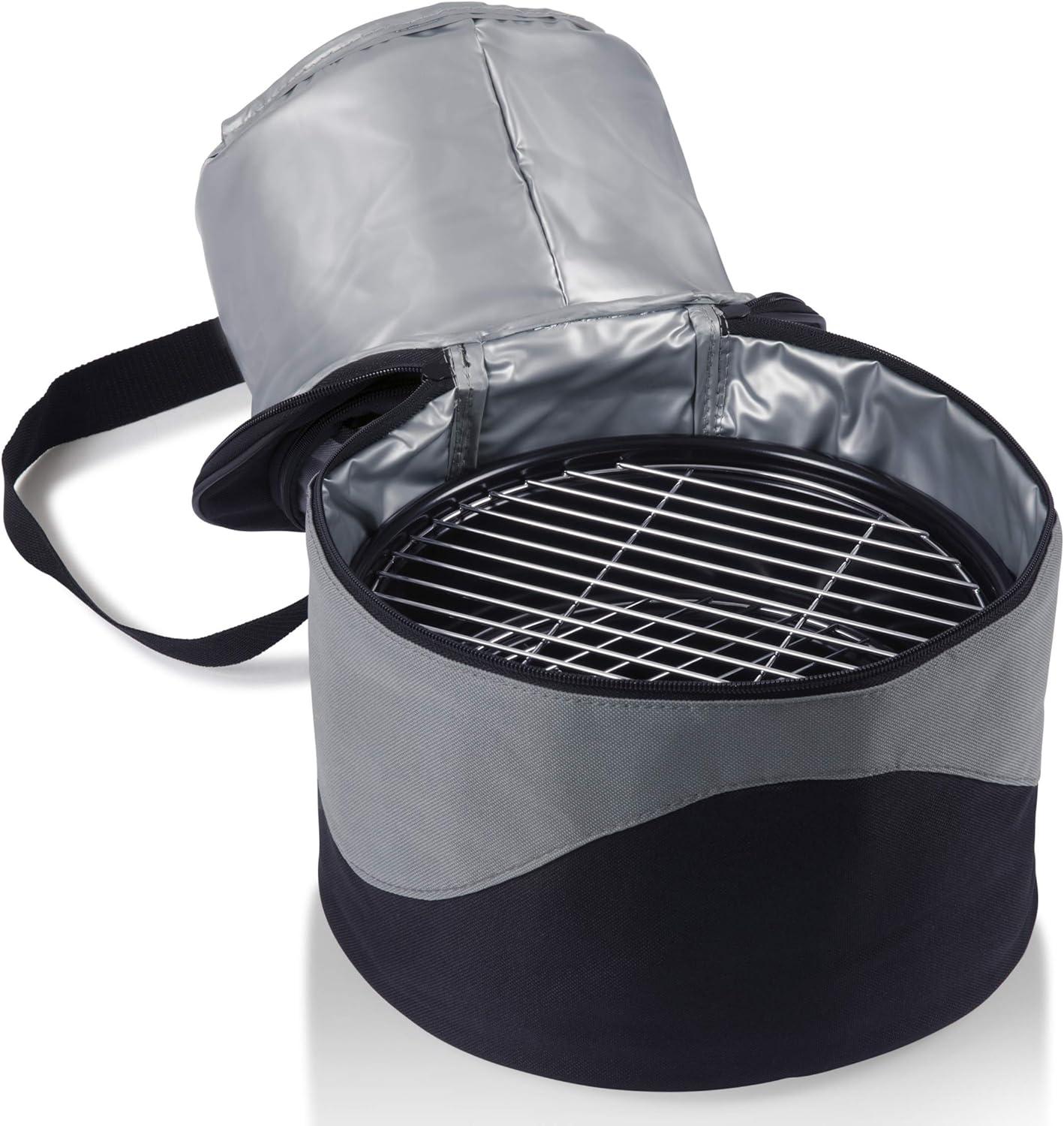 Black Chrome Portable Charcoal Grill with Cooler Tote