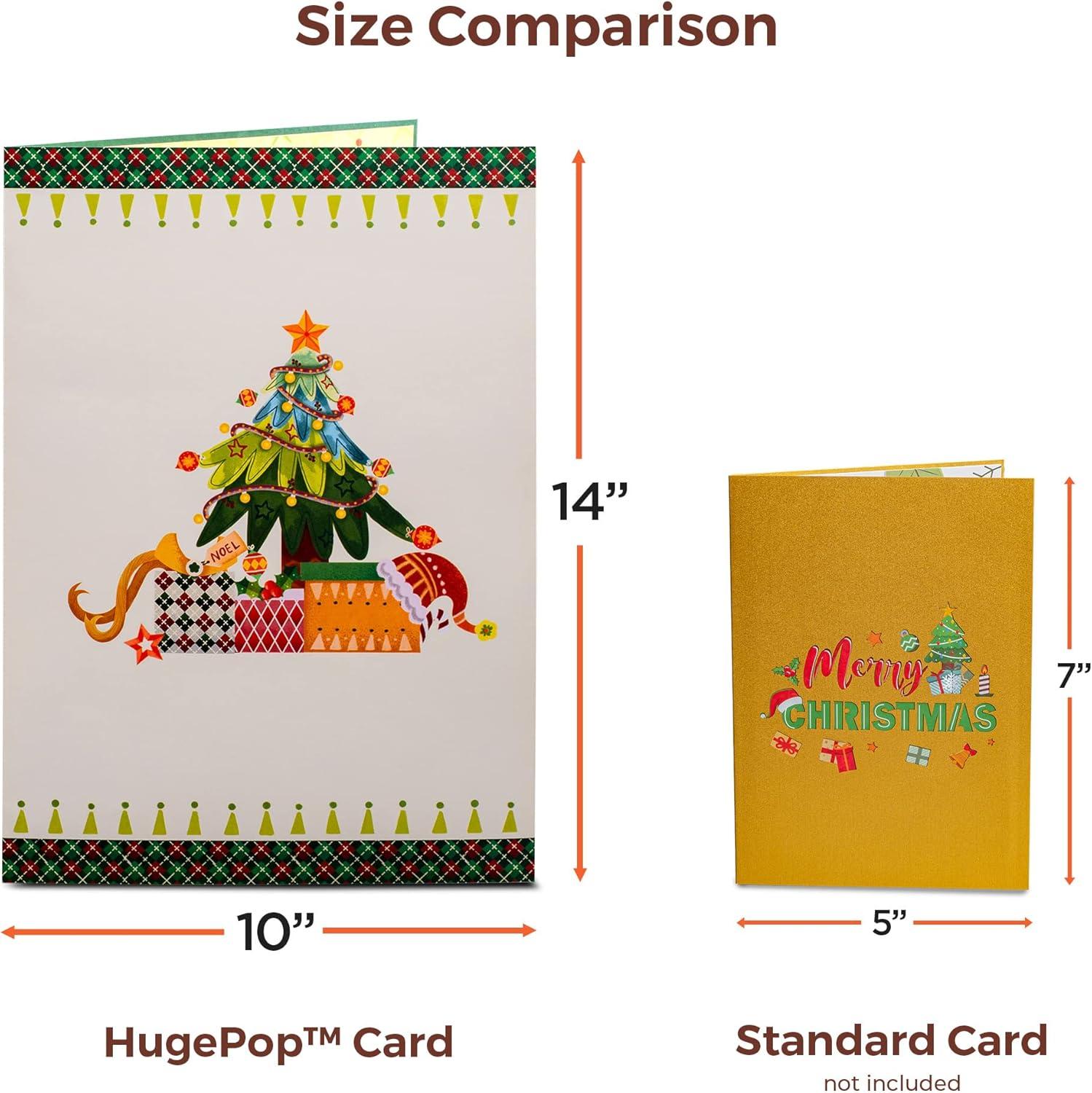 Paper Love HugePop 3D Merry Christmas Card Pop Up, Jumbo Holiday Decoration Gift, 10" x 14" Cover - Includes Envelope and Note Tag