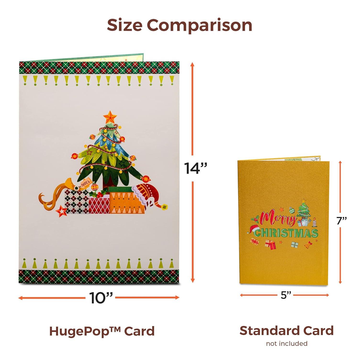 Paper Love HugePop 3D Merry Christmas Card Pop Up, Jumbo Holiday Decoration Gift, 10" x 14" Cover - Includes Envelope and Note Tag