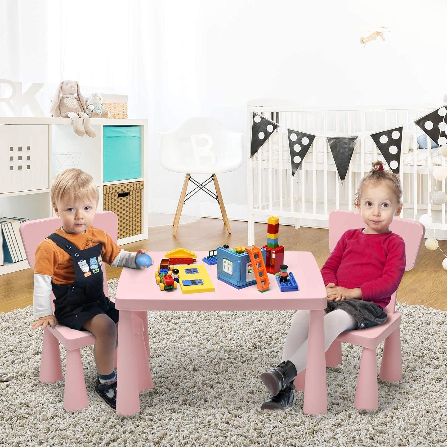 Kids Table and Chair Set 3-Piece Set Toddler Furniture Pink
