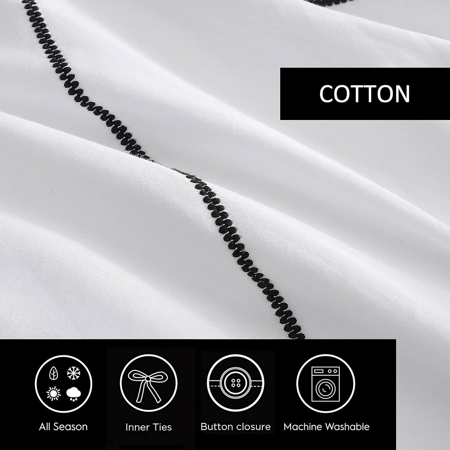 Queen White Cotton Embroidered Duvet Cover Set