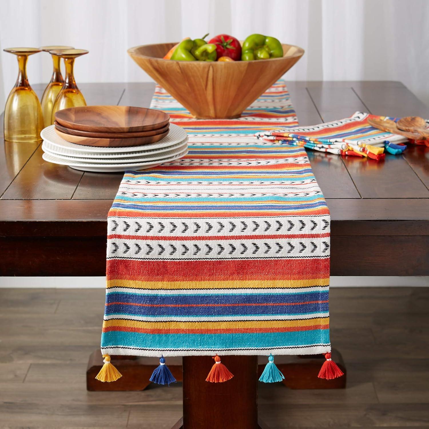 Design Imports  13 x 72 in. Picante Stripe Tassel Table Runner