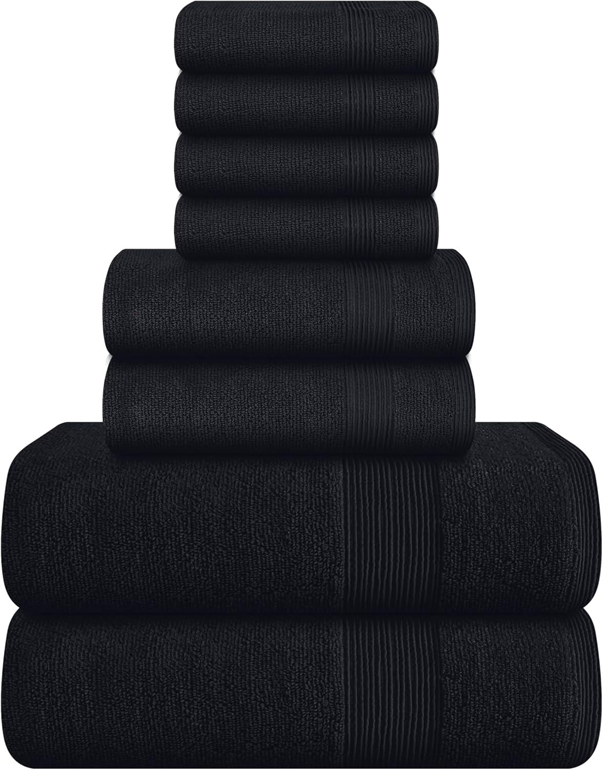 MALLONI HOME 8 Piece Towel Set 100% Ring Spun Cotton, 2 Bath Towels 27x54, 2 Hand Towels 16x28 and 4 Washcloths 13x13 - Ultra Soft Highly Absorbent Machine Washable Hotel Spa Quality - Black