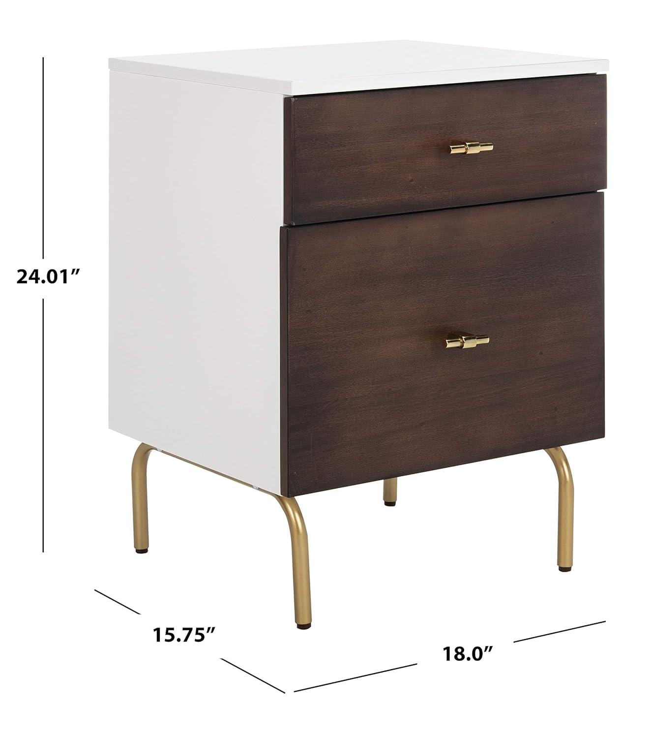 Genevieve 2 Drawer Nightstand - Walnut/White/Gold - Safavieh.