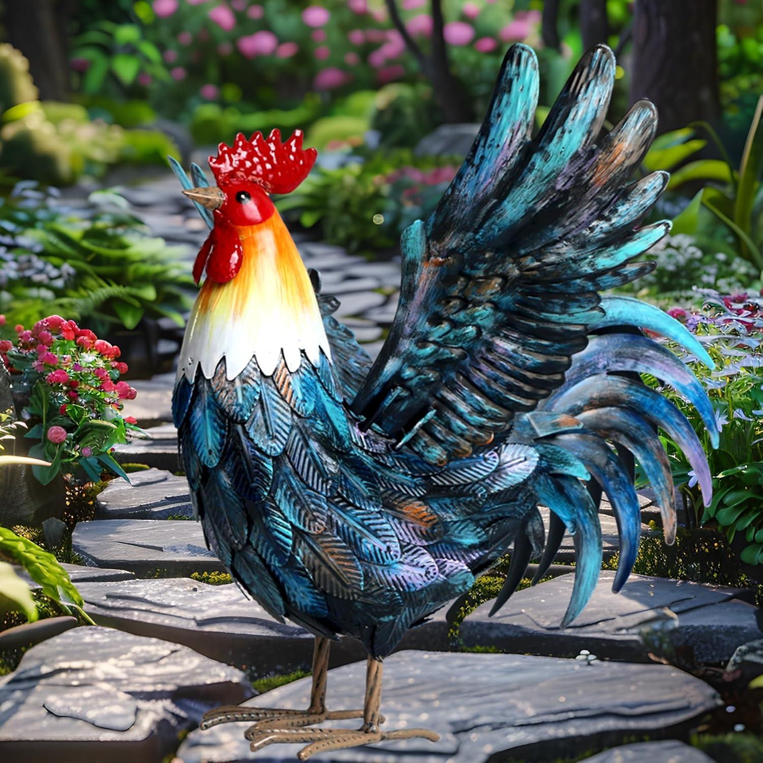 chisheen Metal Rooster Yard Decor Garden Statue Outdoor Chicken Decorations Sculpture for Backyard Patio Kitchen Lawn Ornaments Gifts for Mom C42