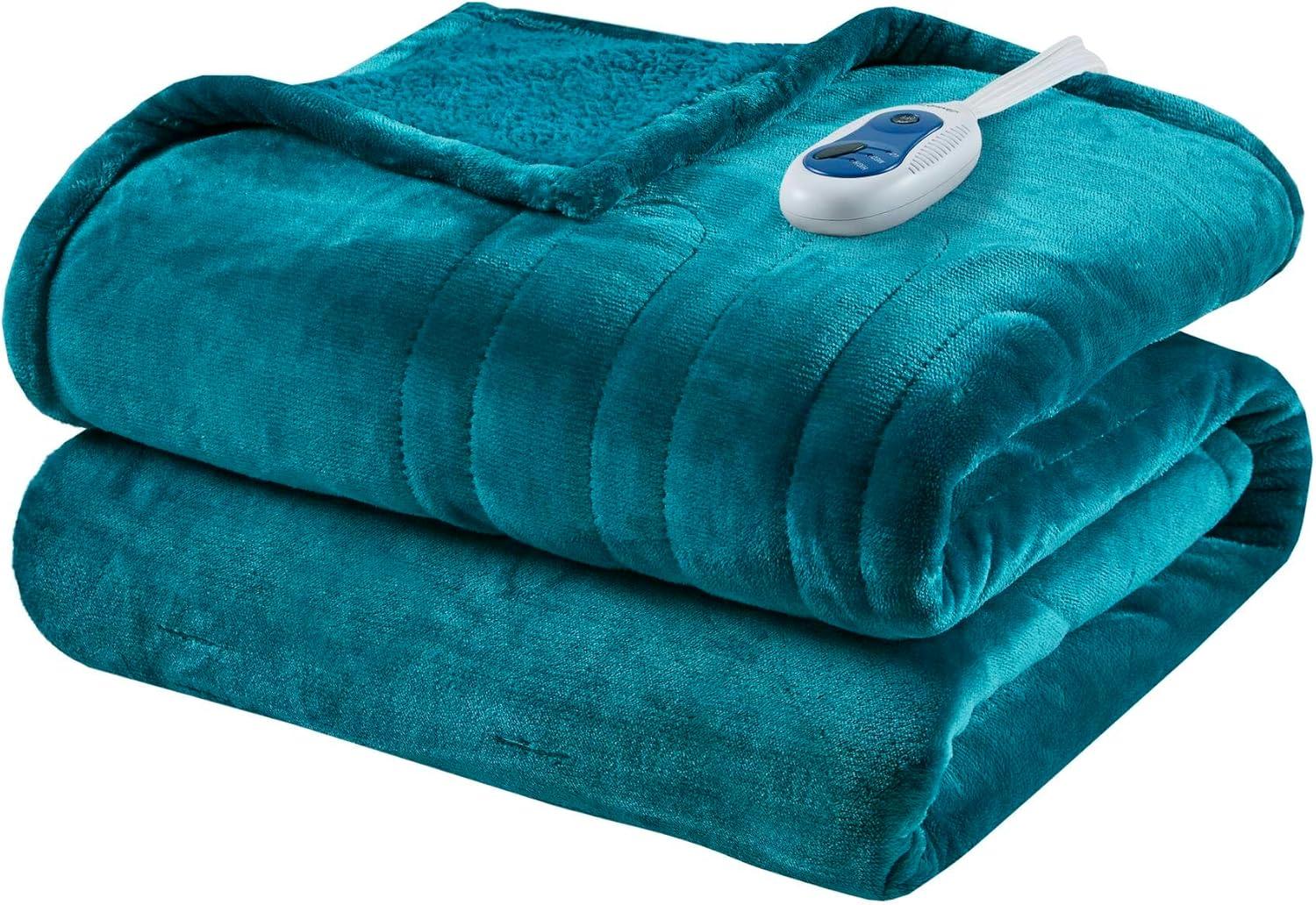 Beautyrest Microlight to Berber Elect Electric Blanket with Two 20 Heat Level Setting Controllers, 60x70, Teal