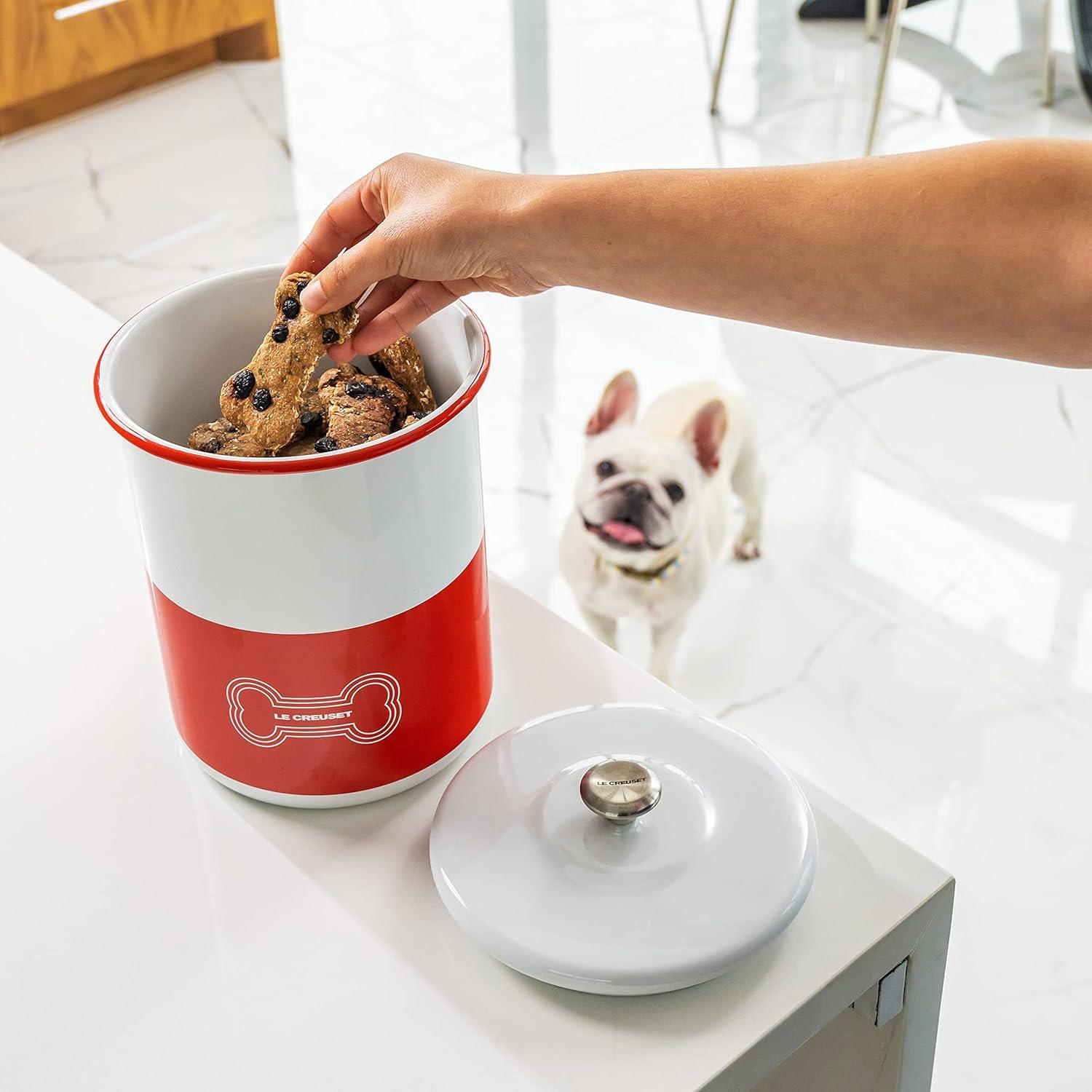 Light Blue and White Metal Airtight Pet Treat Jar