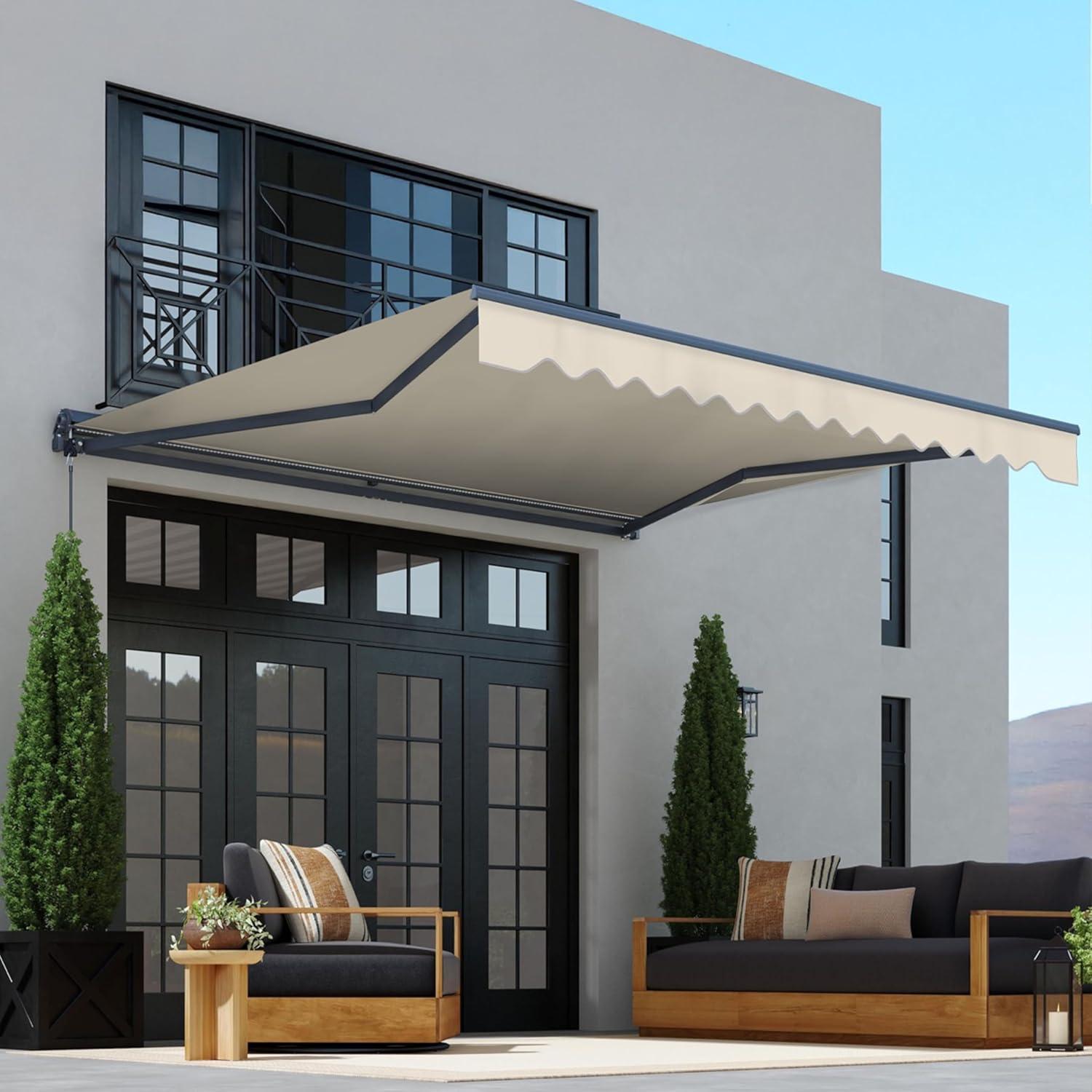 Semi-Cassette Patio Awning with LED Lights - Moroccan Collection