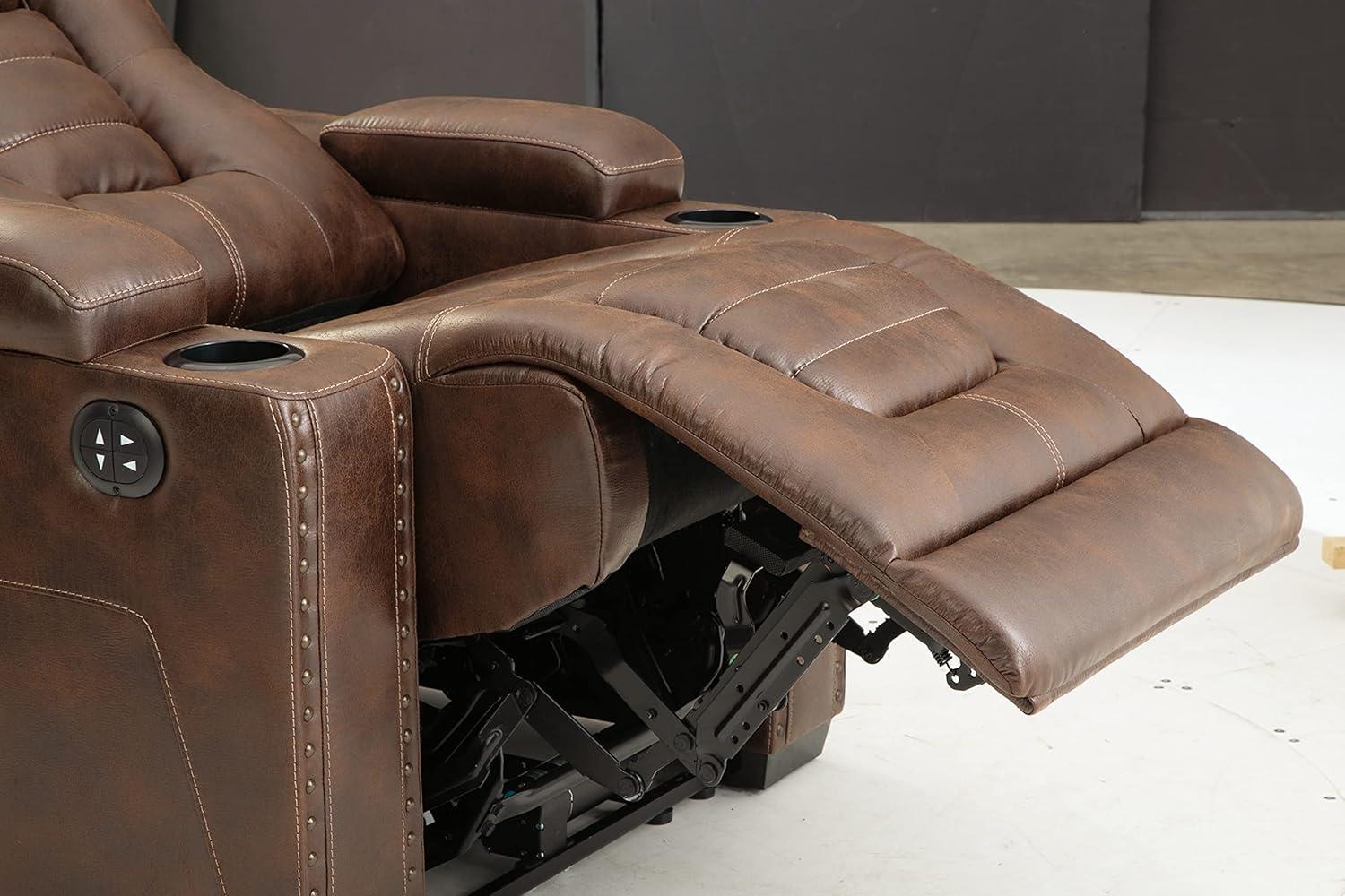 Signature Design by Ashley Owner's Box Faux Leather Power Recliner in Thyme