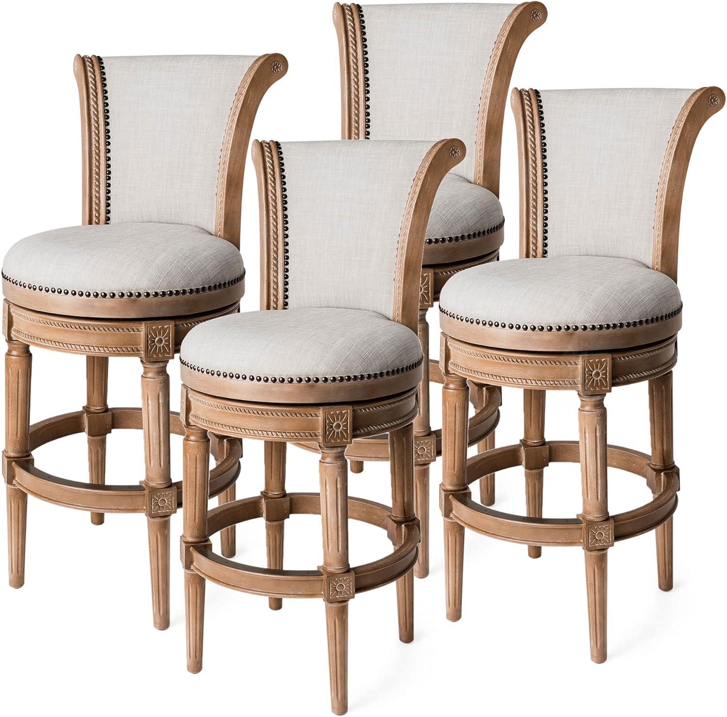 Maven Lane Wooden Swivel Upholstered Kitchen Stool, Set of 4