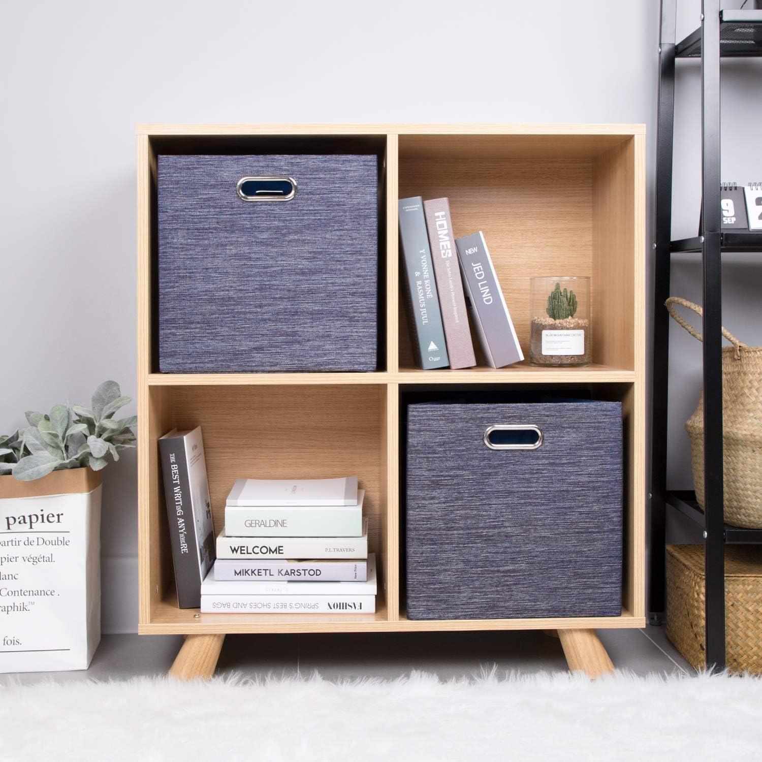 Storage Cube Basket Bins,13×13 Foldable Storage Containers for Shelf Cabinet Bookcase Boxes,Thick and Heavy Duty Fabric Drawer (4pcs, blue)
