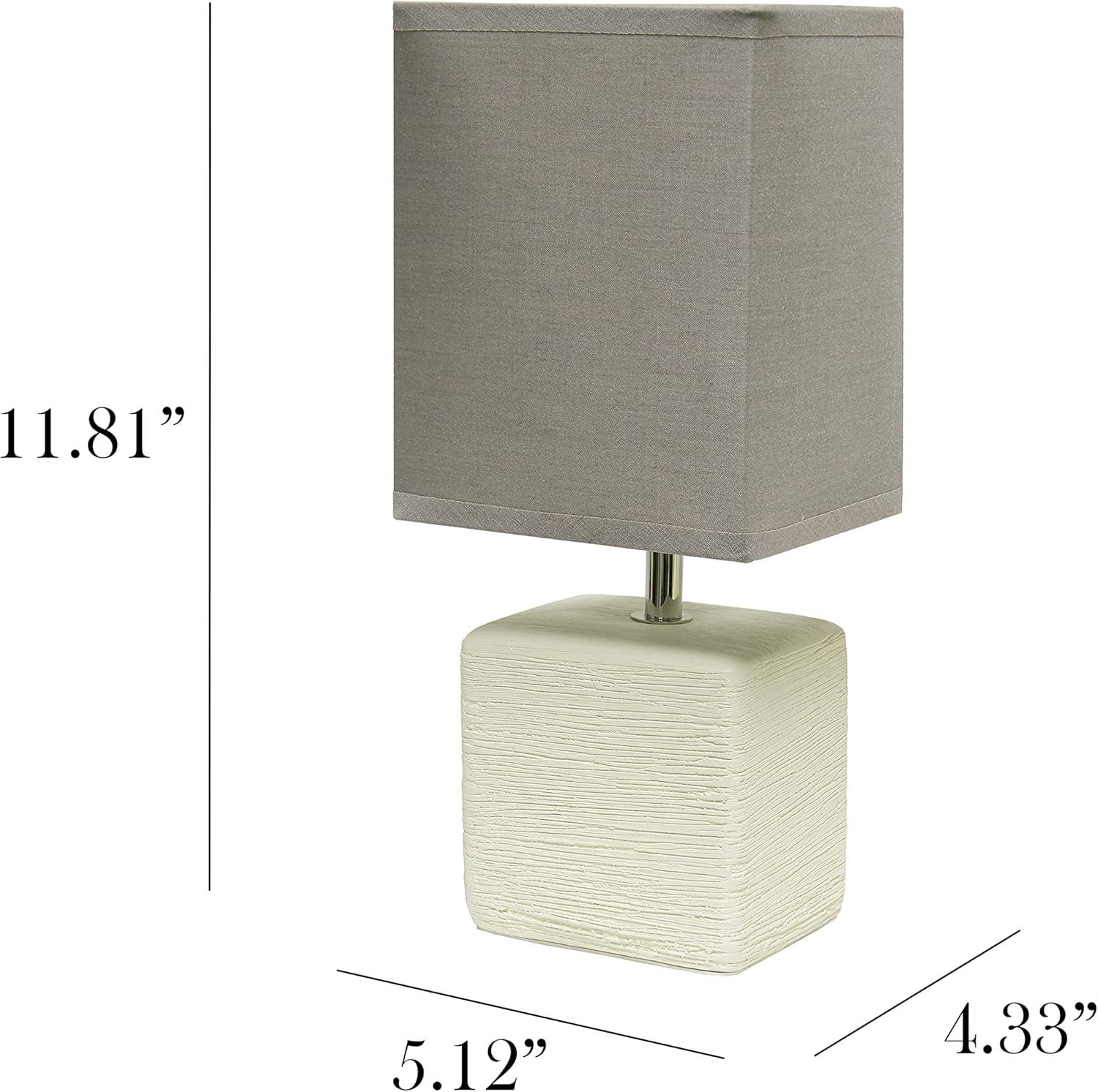 Petite Off White Faux Stone Ceramic Table Lamp with Gray Shade