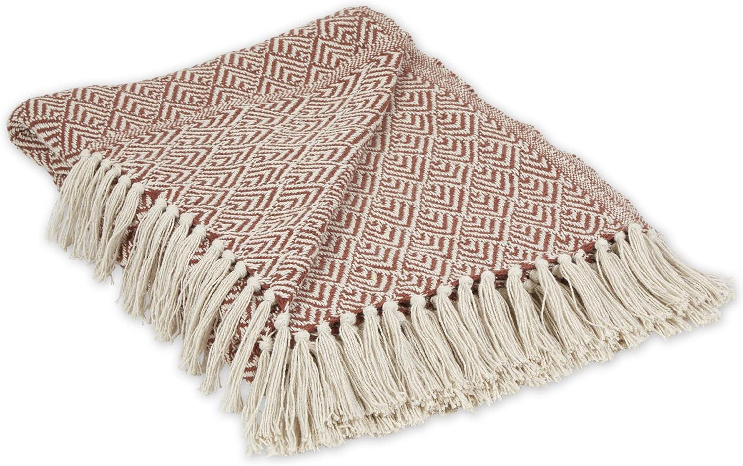 Cinnamon Diamond Woven Cotton Throw 50x60 with Fringe