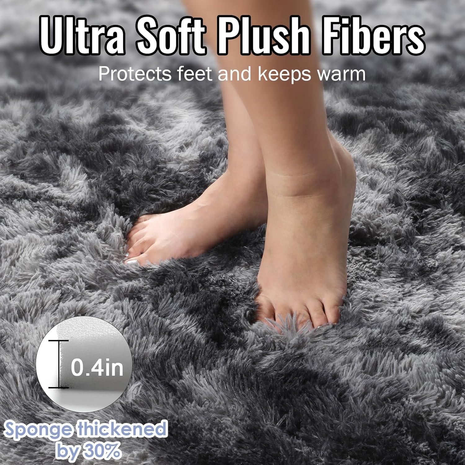 PAGISOFE Abstract Shaggy Area Rug 4' x 6' Plush Furry Rugs for Living Room, Tie-Dyed Dark Grey Soft Fluffy Rugs for Bedroom Grils Boys, Fuzzy Rugs for Nursery, Dorm. Shag Carpet for Kids Room Decor