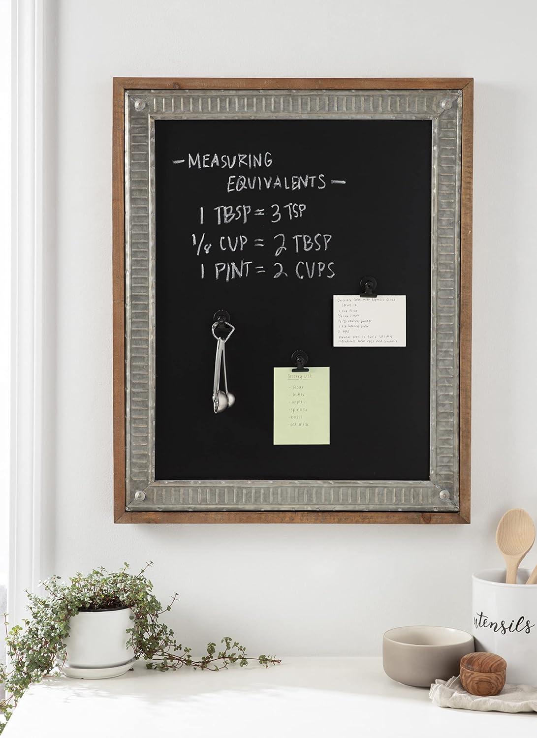 Rustic Brown Wood and Metal Framed Magnetic Chalkboard, 24x30