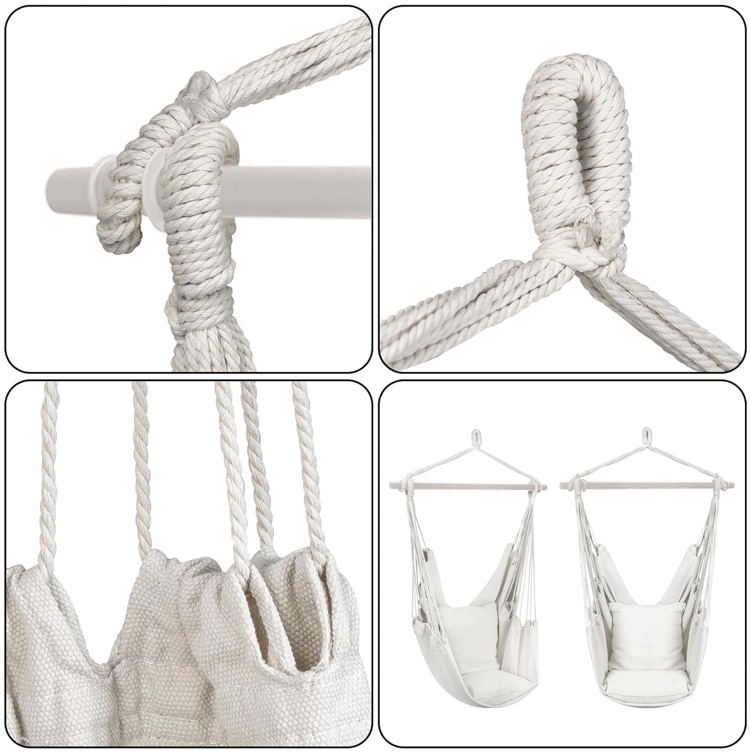 Liuyao Stylish Swing Chair - Fine Cotton Weave for Super Comfort & Durability- Hanging Hammock Chair w/2 Seat Cushions- Portable Outdoor Hanging Chair w/Hardware Kit - Indoor Outdoor Use - Max 265lbs