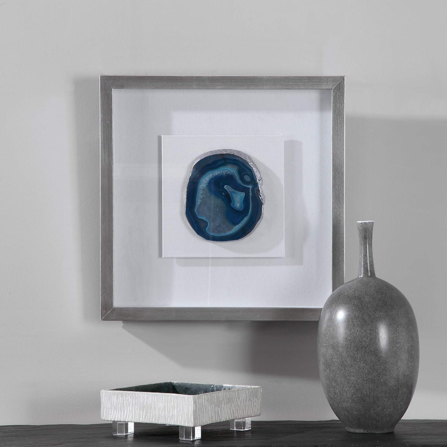 Kalia Blue Agate Stone Shadow Box with Silver Frame