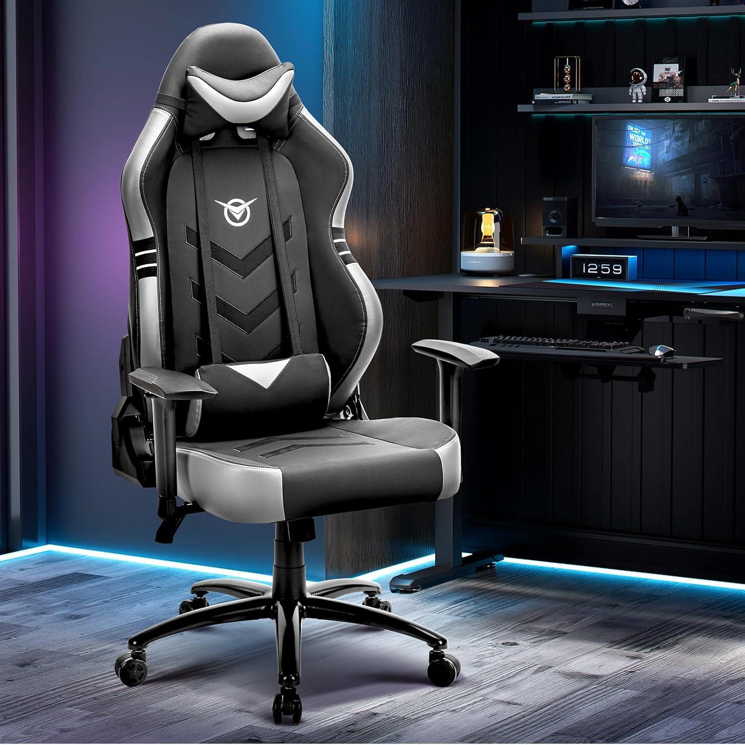 Big and Tall Gaming Chair with Footrest 350lbs-Racing Style Computer Gamer Chair, Ergonomic High Back PC Chair with Wide Seat, Reclining Back, 3D Armrest, Headrest and Lumbar Support for Adult-Black