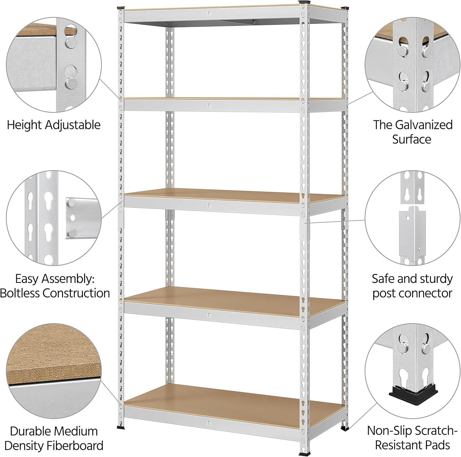 Topeakmart 5 Tiers Adjustable Metal Storage Shelving Heavy Duty Boltless Display Stand, Silver