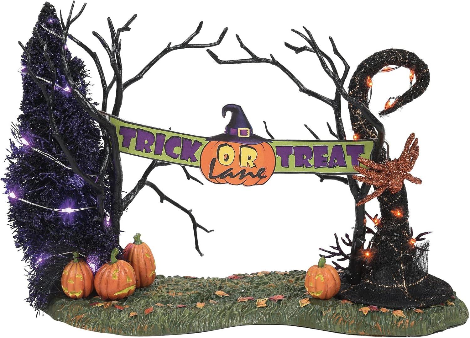 Department 56 Villages 7.75 In Lit Trick Or Treat Lane Entrance Spider Sisal Tree Sign Village Accessories