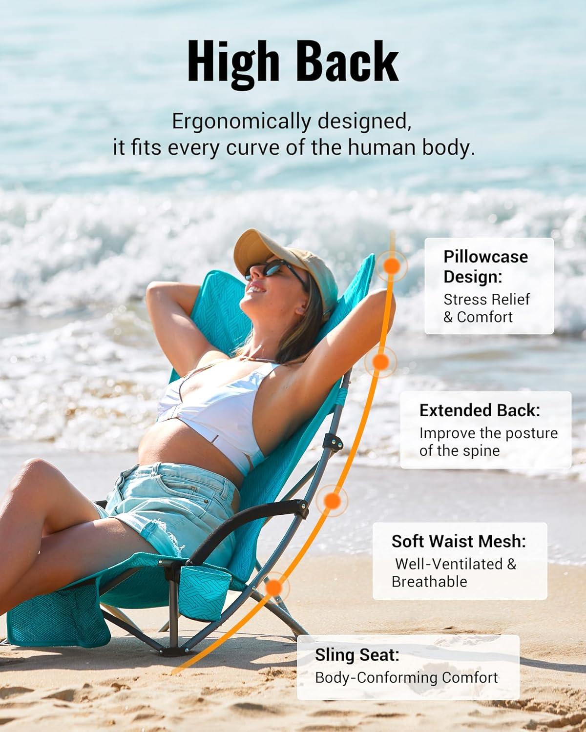 KingCamp Backpack Beach Chair Camping Folding Chair High Back Chairs with Cup Holder for Adult 2PCS