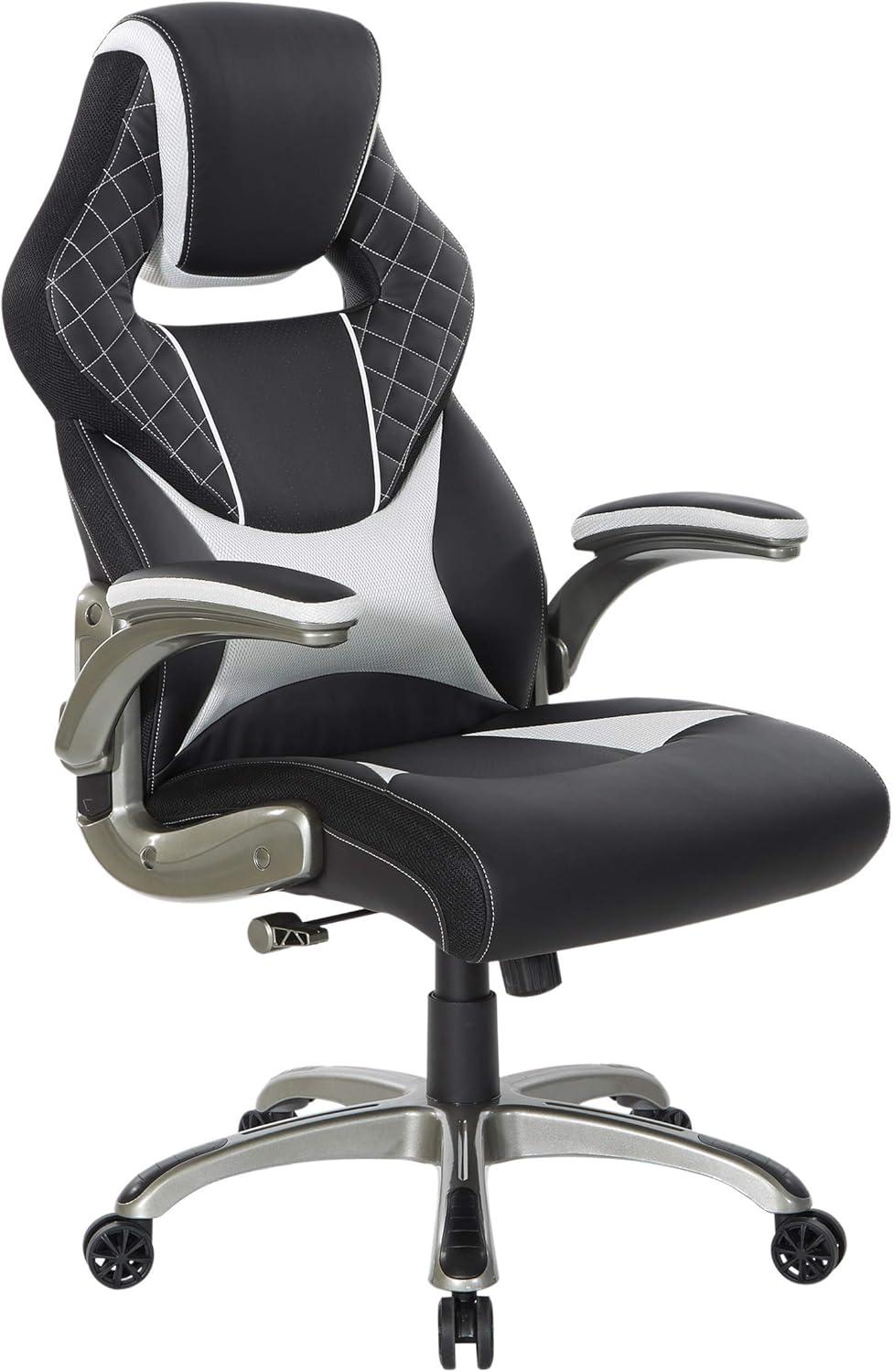 Oversite Gaming Chair in Black Faux Leather with White Accents