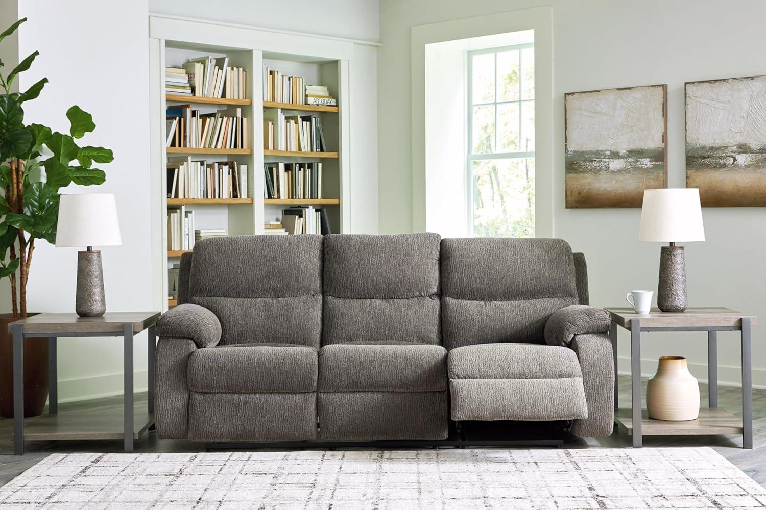 Brindle Gray Microfiber Reclining Sofa with Bustle Back