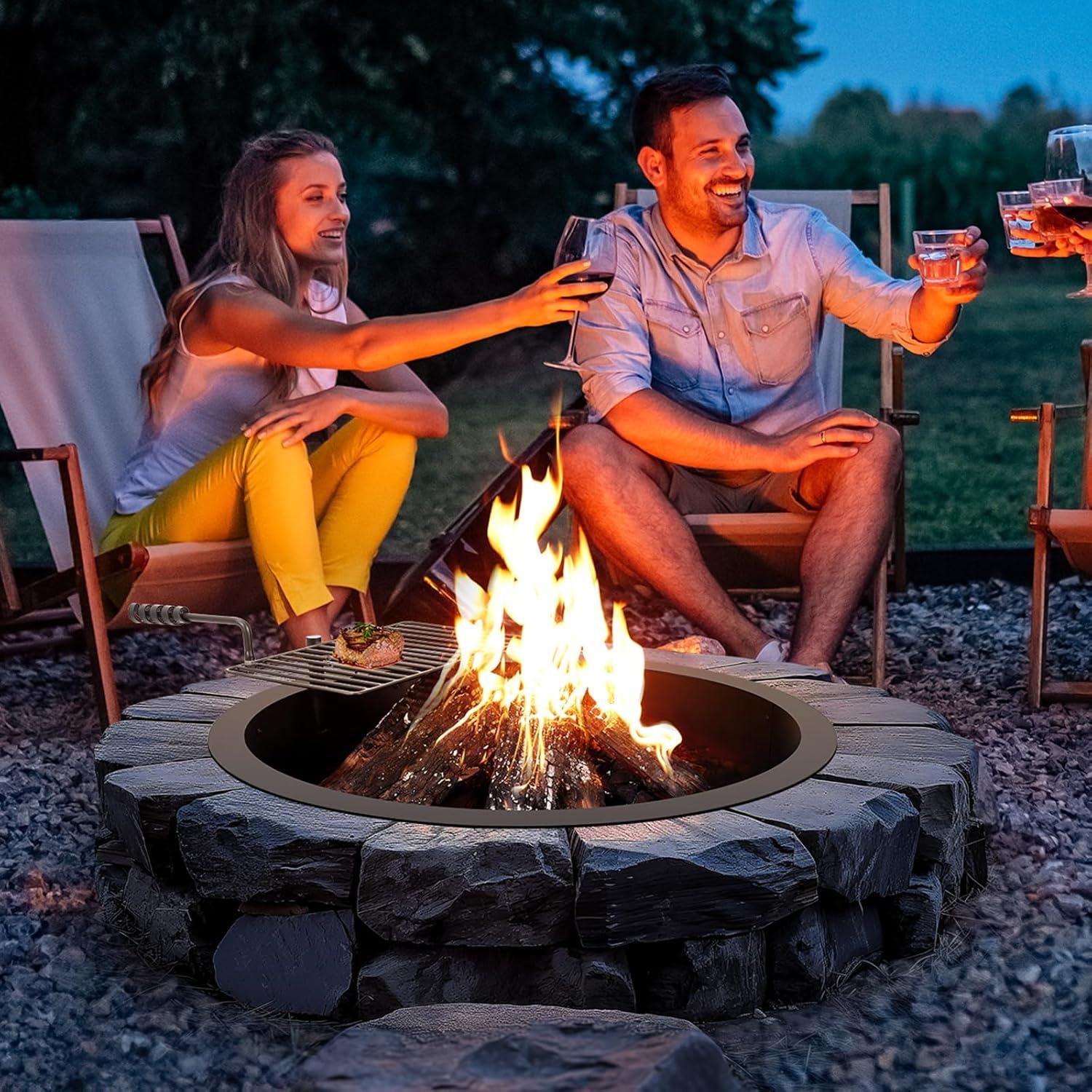 Fire Pit Ring w/ BBQ Fire Ring 35 Inch Outer Steel DIY Campfire Firepit