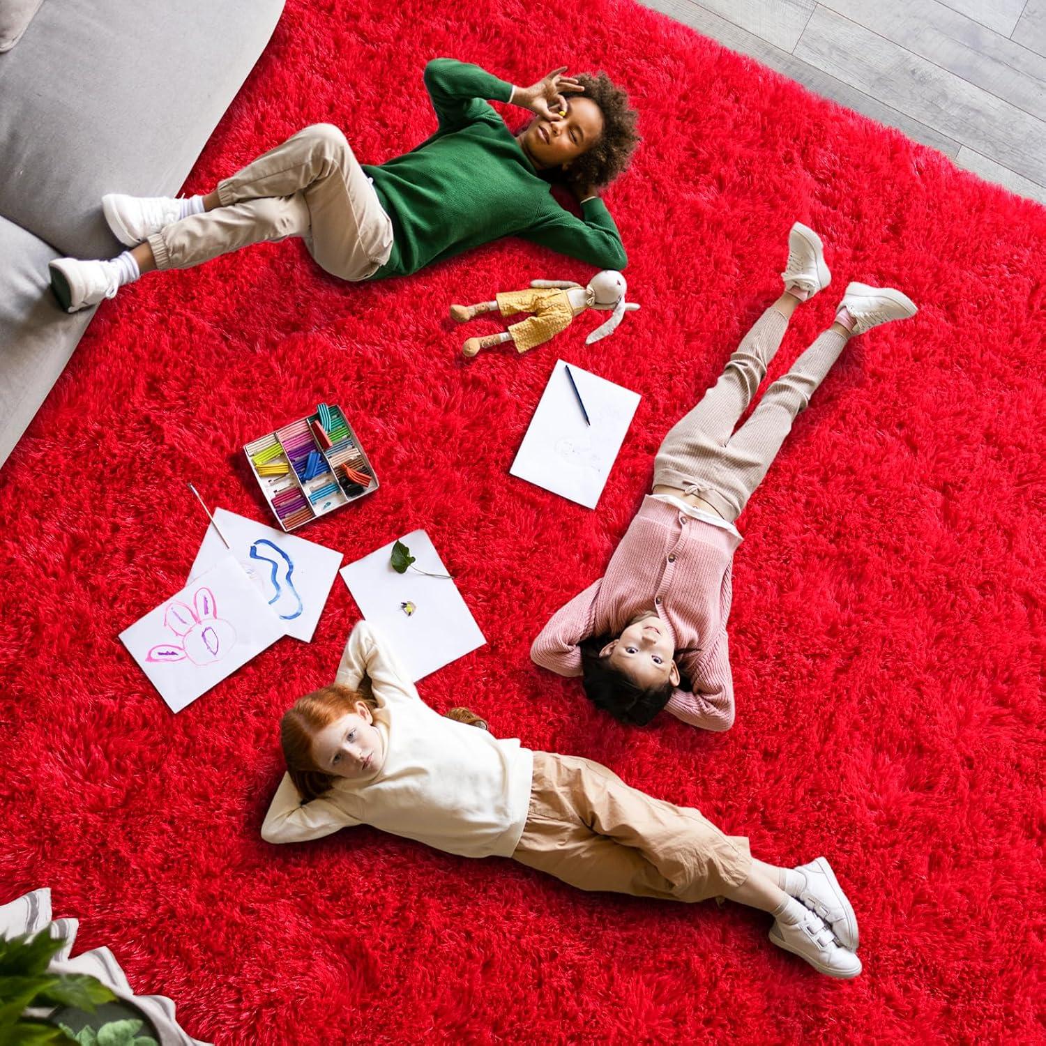 Softlife Super Soft Rug For Living Room Fluffy Rugs For Dorm Room Cute Plush carpet For Bedroom,8' x 10',Red