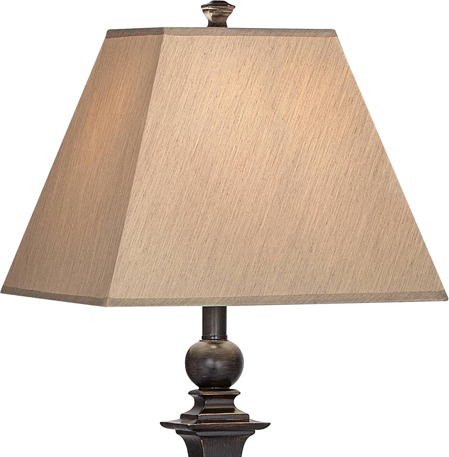 Regency Hill Traditional Floor Lamp 59" Tall Italian Bronze Taupe Faux Silk Square Hardback Shade for Living Room Reading Bedroom Office