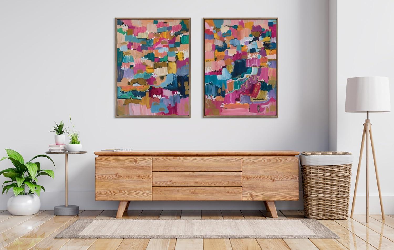 Colorful Abstract 28x38 Gold Framed Canvas Art Set