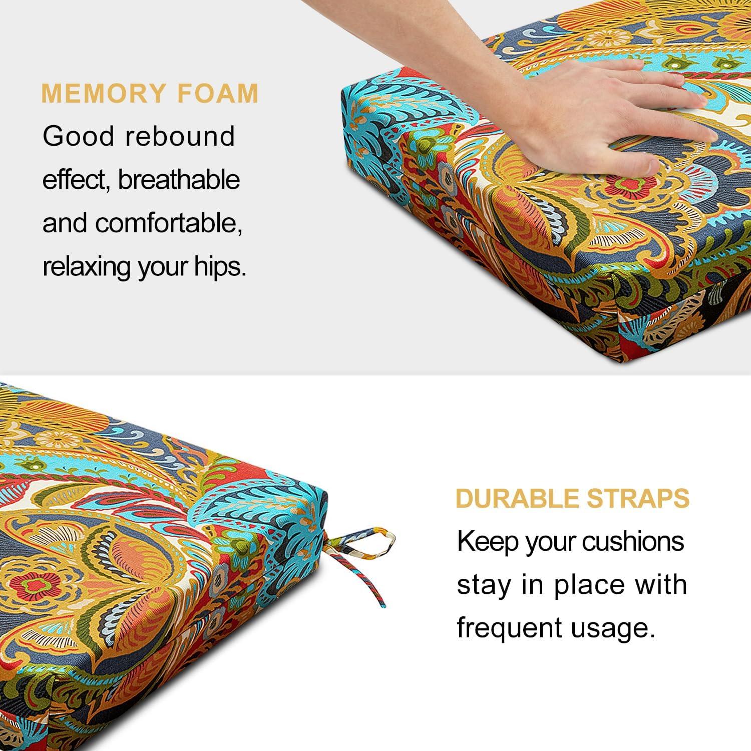 LOVTEX Outdoor Chair Cushions Set of 4, Waterproof Patio Chair Cushions with Ties, 18.5 x 16 x 3 inch, Khaki