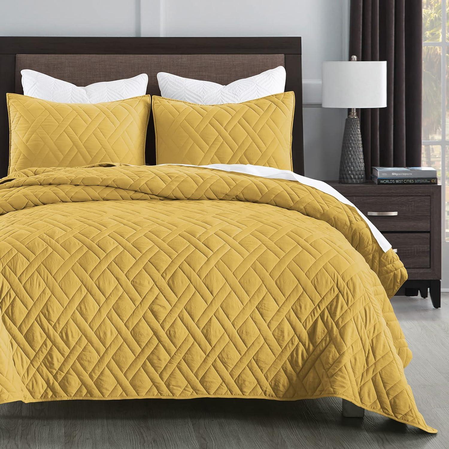 King Yellow Microfiber Reversible Quilt Set
