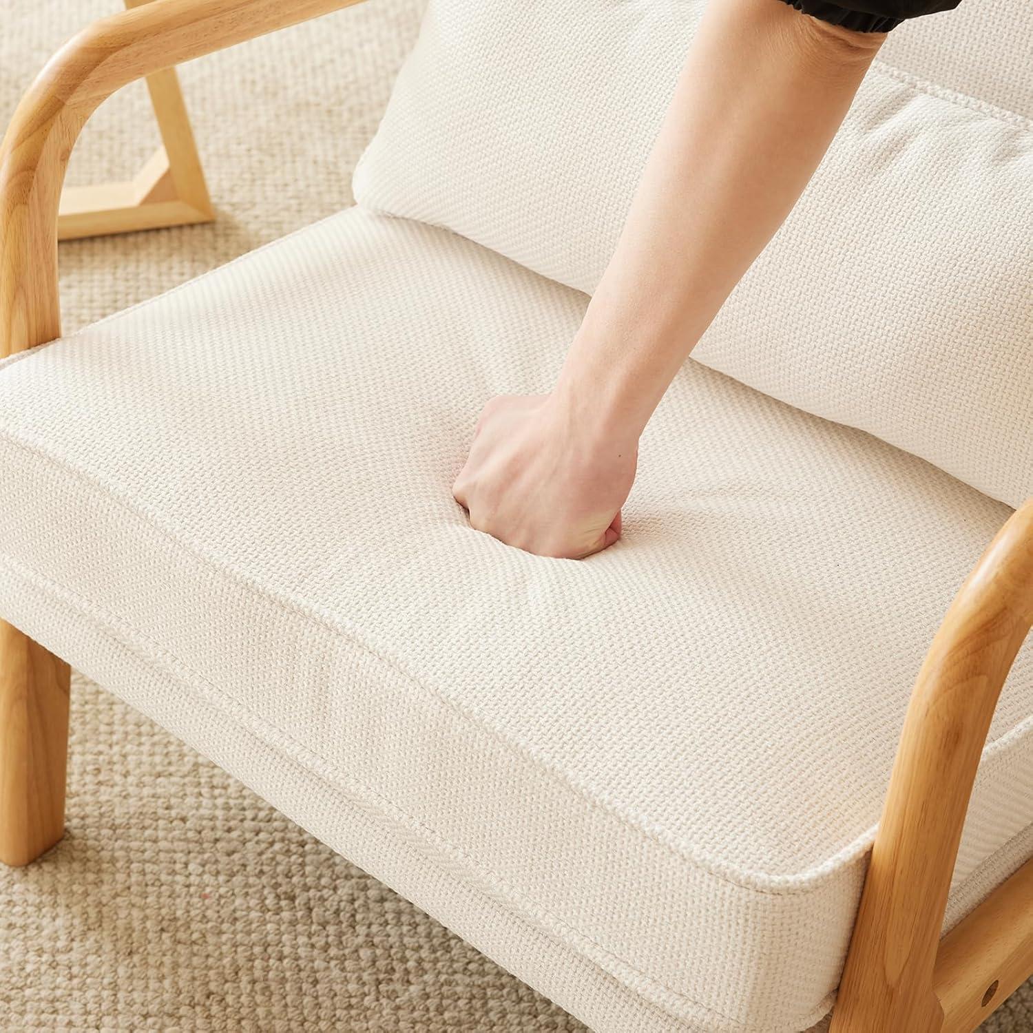 George Oliver Lemley Mid Century Solid Wood Accent Chair Upholstered Armchair with an Extra Pillow